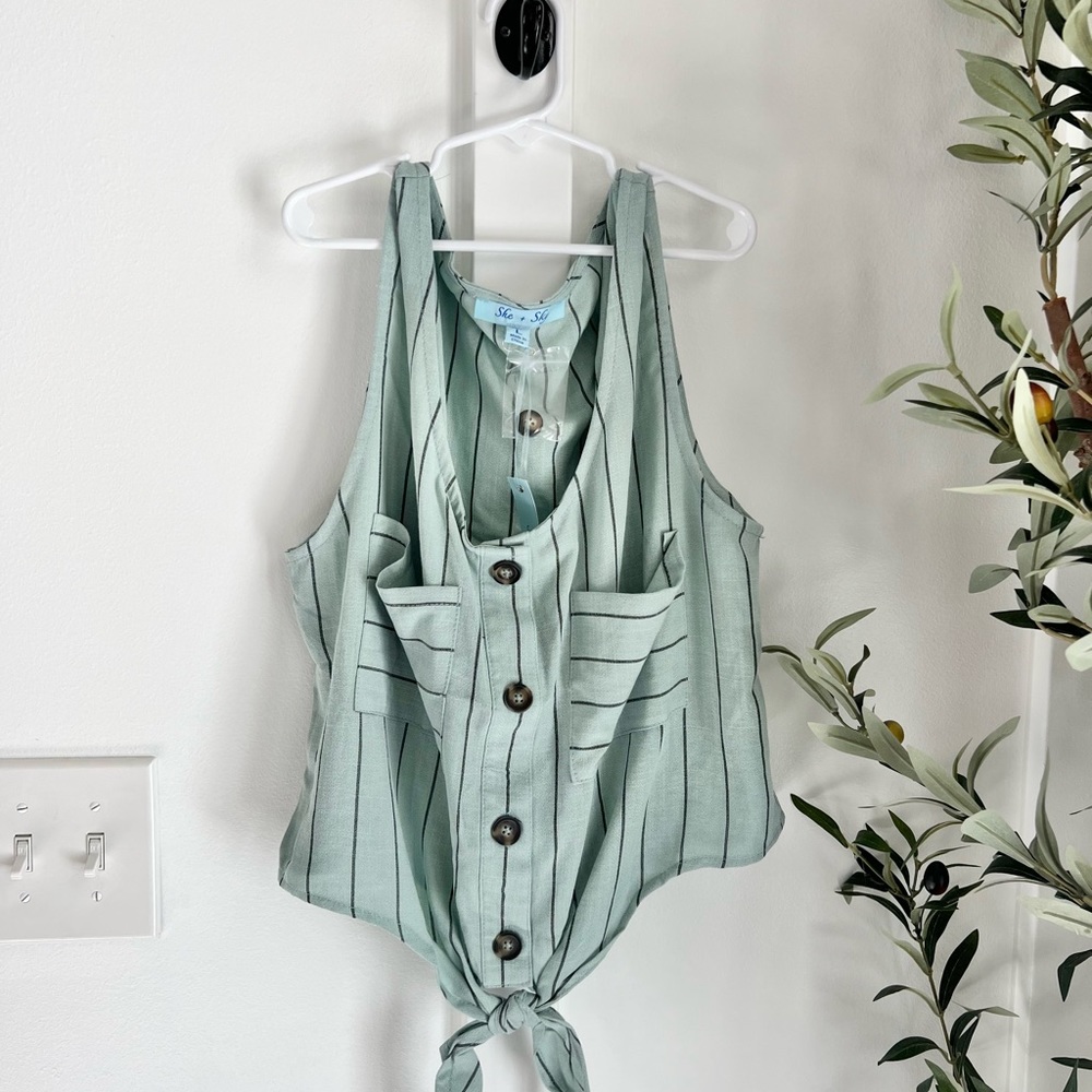She & Sky Striped Button Top